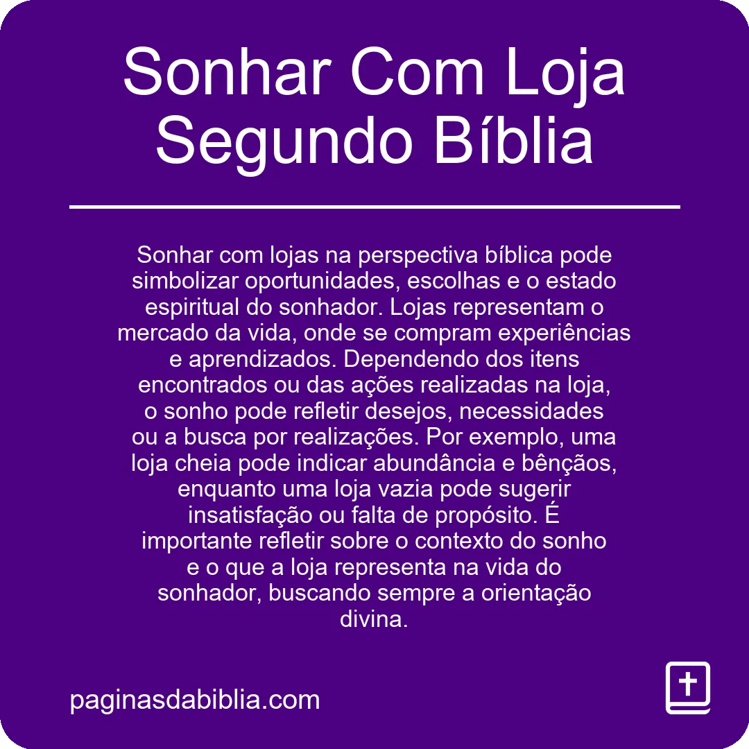 Sonhar Com Loja Segundo Bíblia