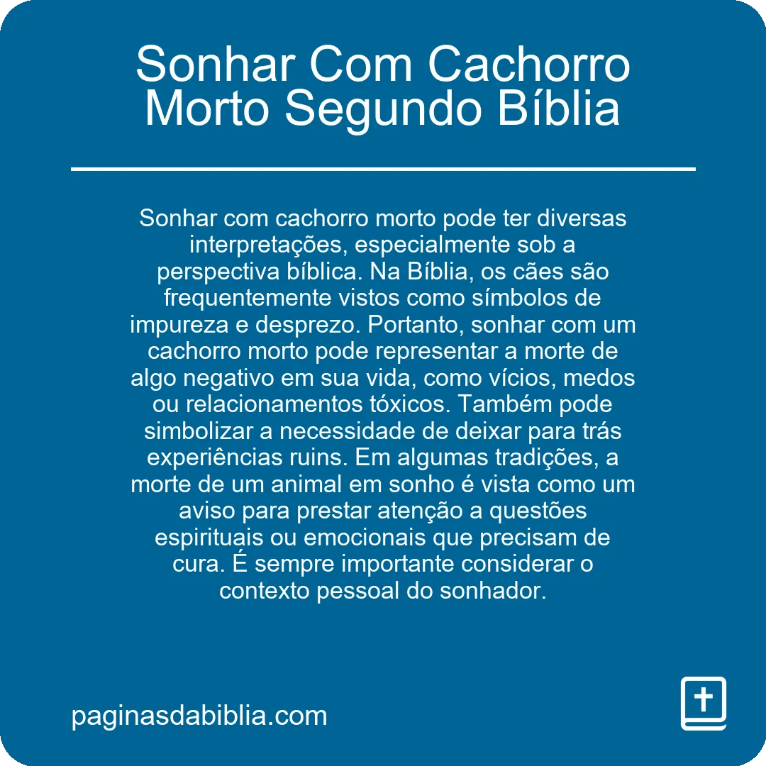 Sonhar Com Cachorro Morto Segundo Bíblia