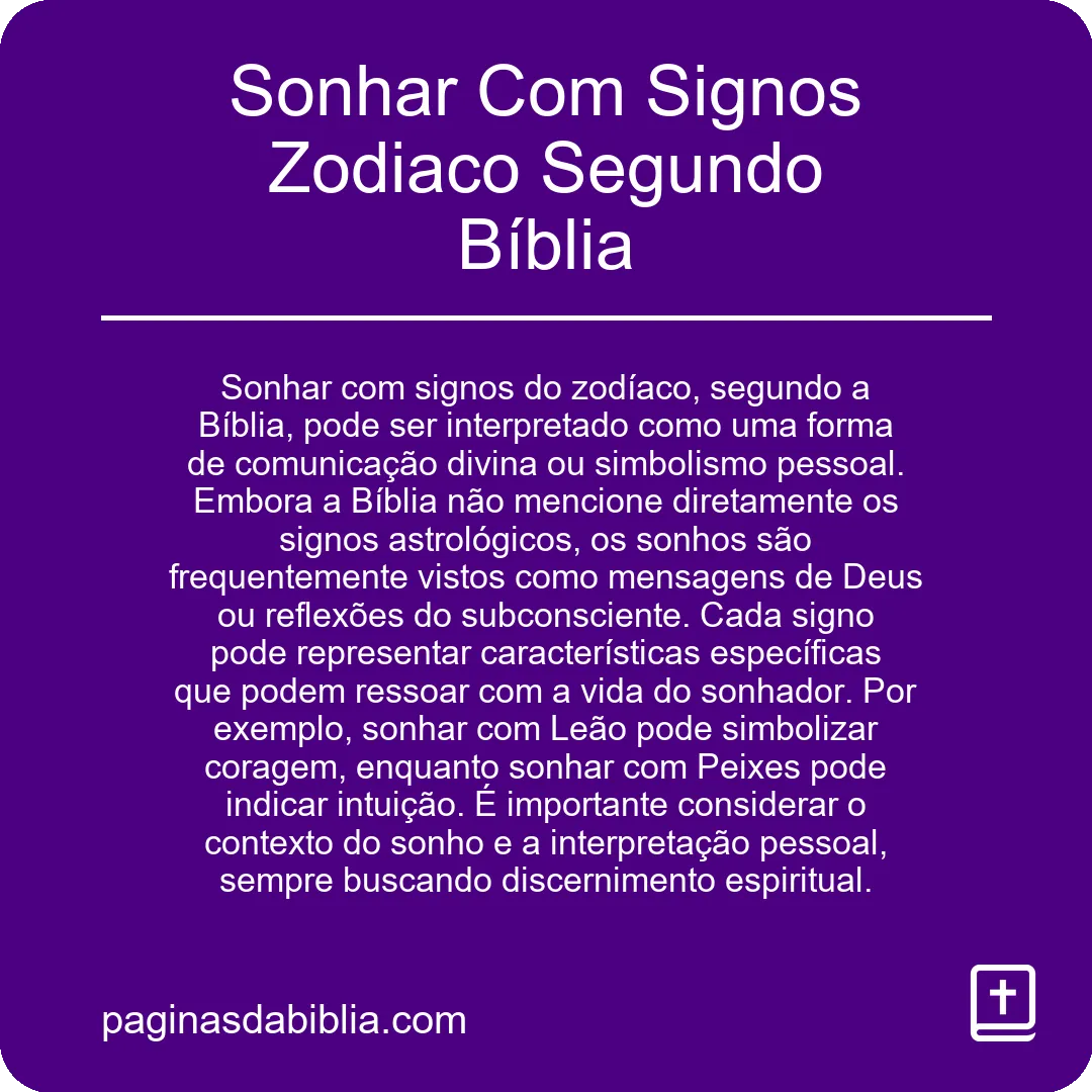 Sonhar Com Signos Zodiaco Segundo Bíblia