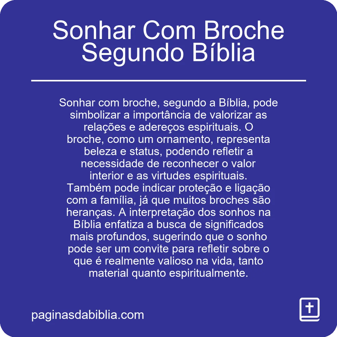 Sonhar Com Broche Segundo Bíblia