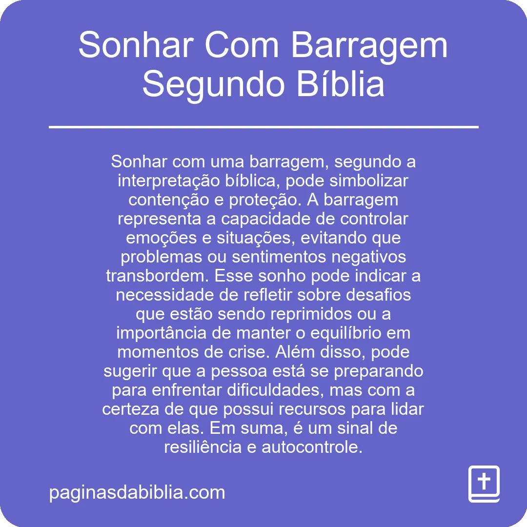 Sonhar Com Barragem Segundo Bíblia