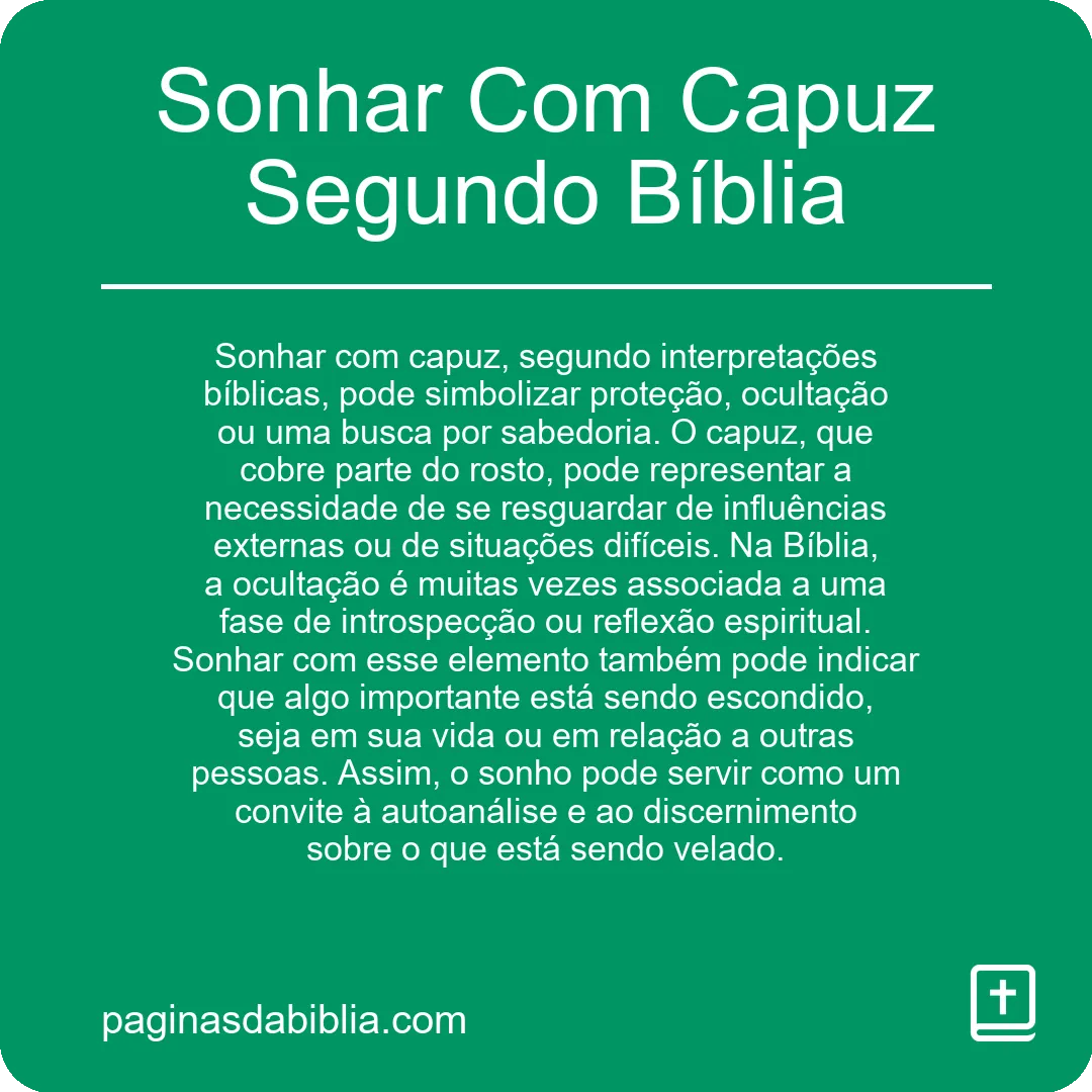 Sonhar Com Capuz Segundo Bíblia