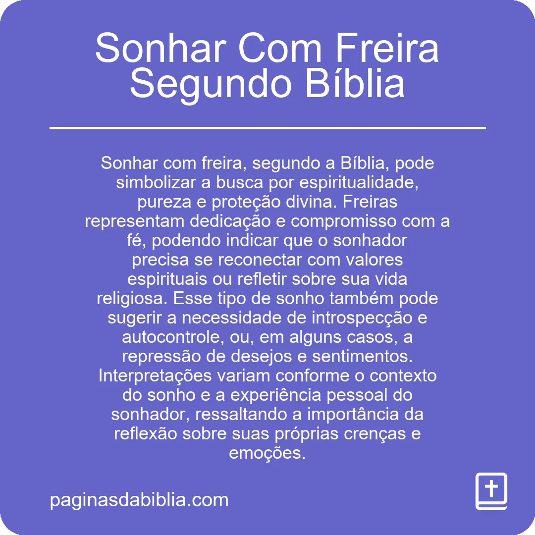 Sonhar Com Freira Segundo Bíblia