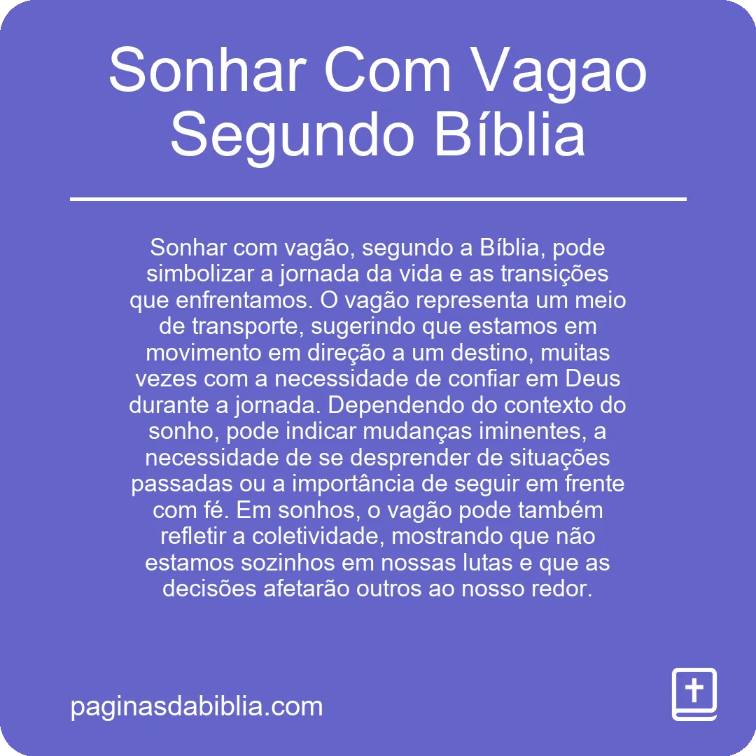 Sonhar Com Vagao Segundo Bíblia