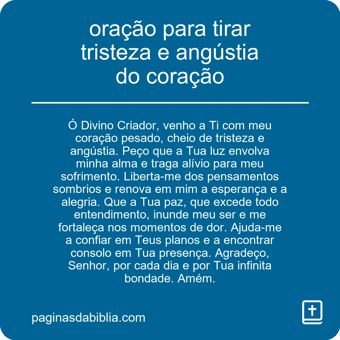 oração para tirar tristeza e angústia do coração