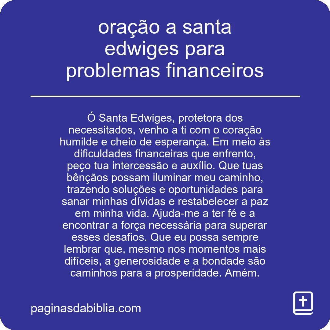 oração a santa edwiges para problemas financeiros