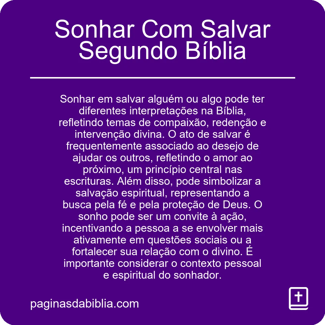 Sonhar Com Salvar Segundo Bíblia