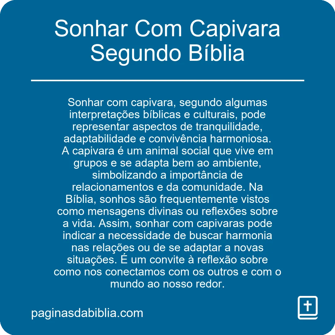 Sonhar Com Capivara Segundo Bíblia