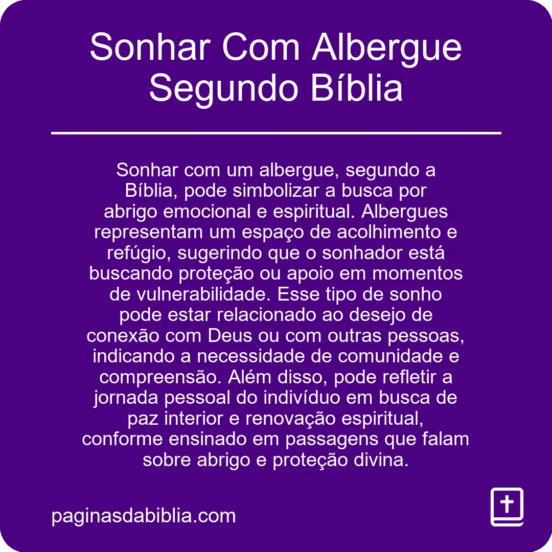 Sonhar Com Albergue Segundo Bíblia