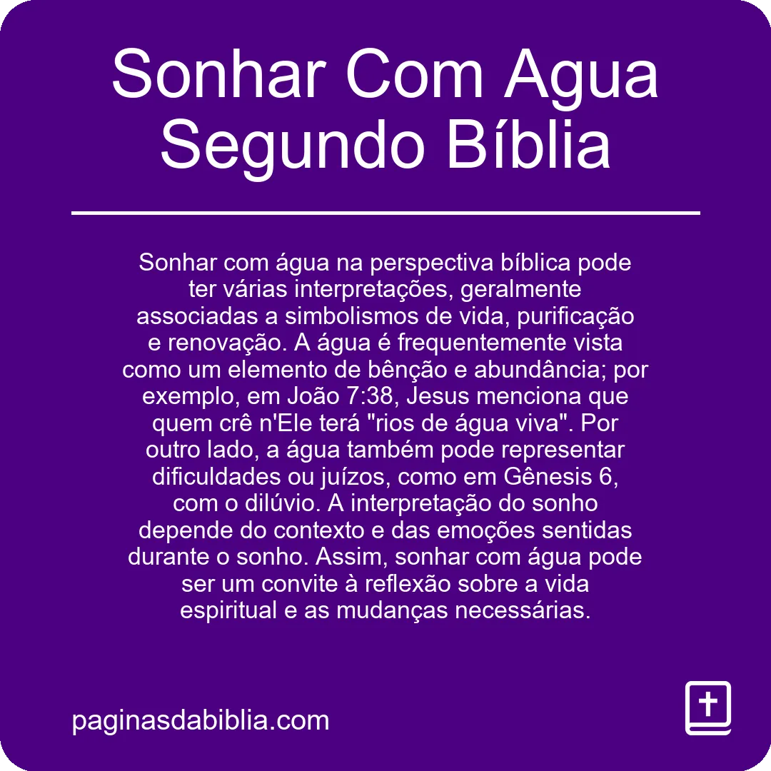 Sonhar Com Agua Segundo Bíblia