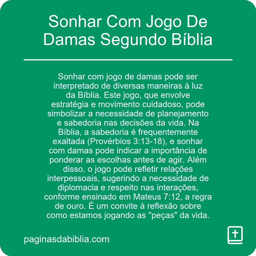 Sonhar Com Jogo De Damas Segundo Bíblia