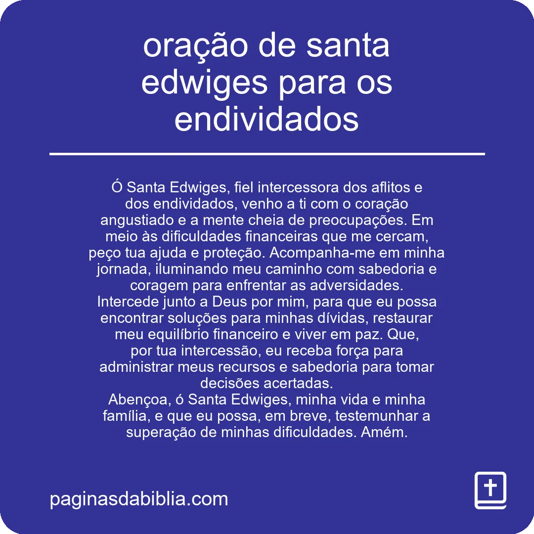 oração de santa edwiges para os endividados