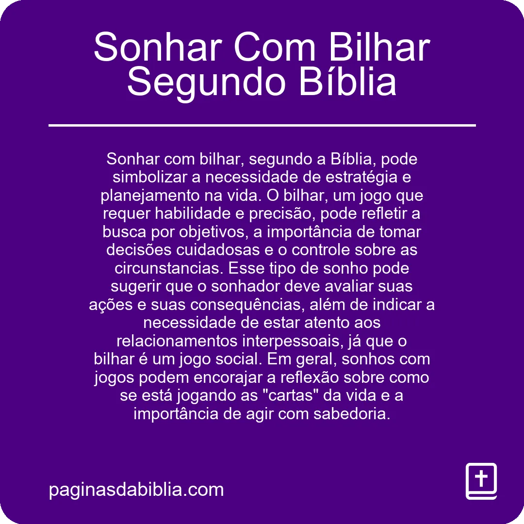 Sonhar Com Bilhar Segundo Bíblia