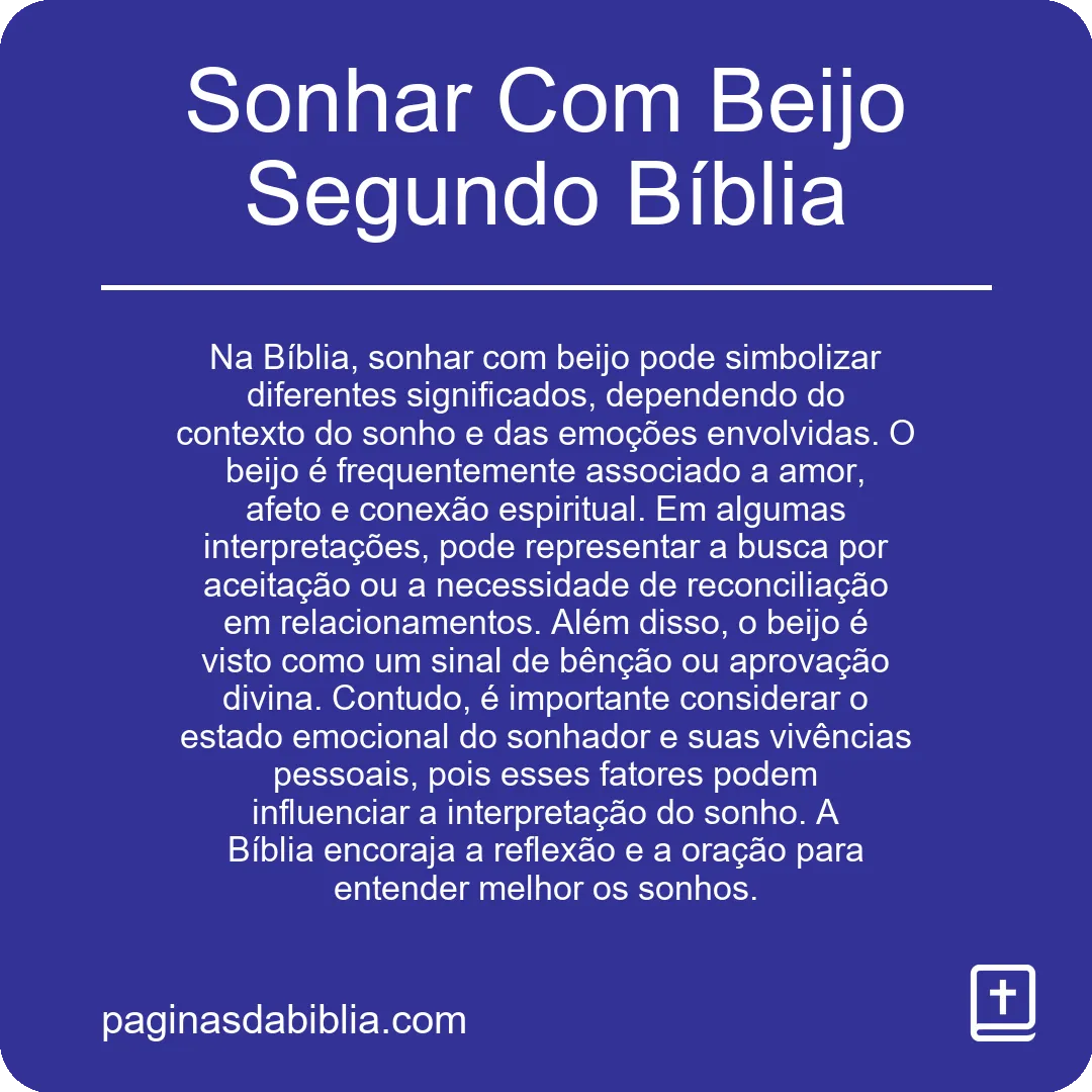 Sonhar Com Beijo Segundo Bíblia