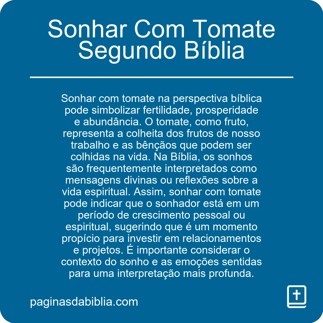 Sonhar Com Tomate Segundo Bíblia