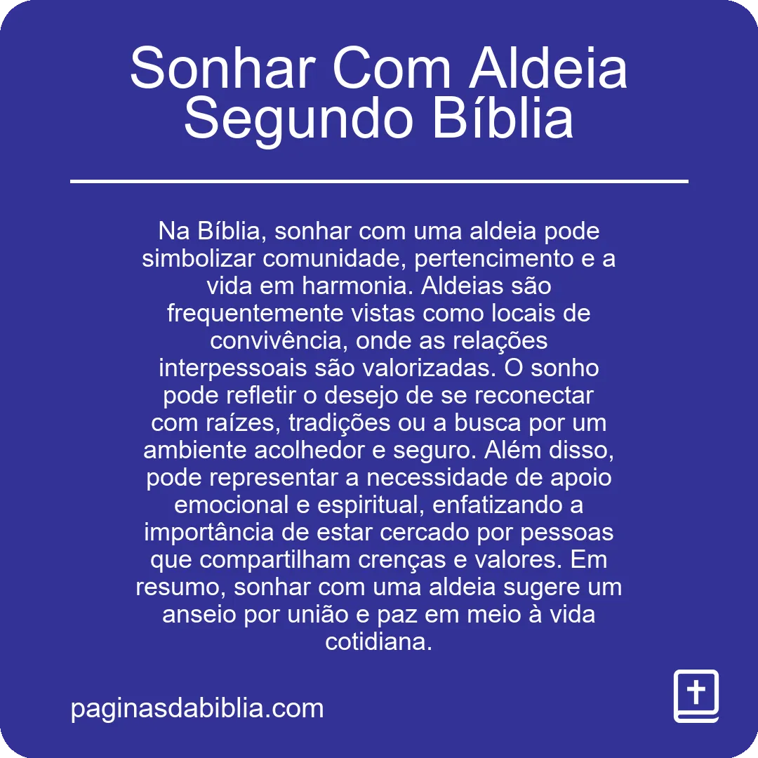 Sonhar Com Aldeia Segundo Bíblia