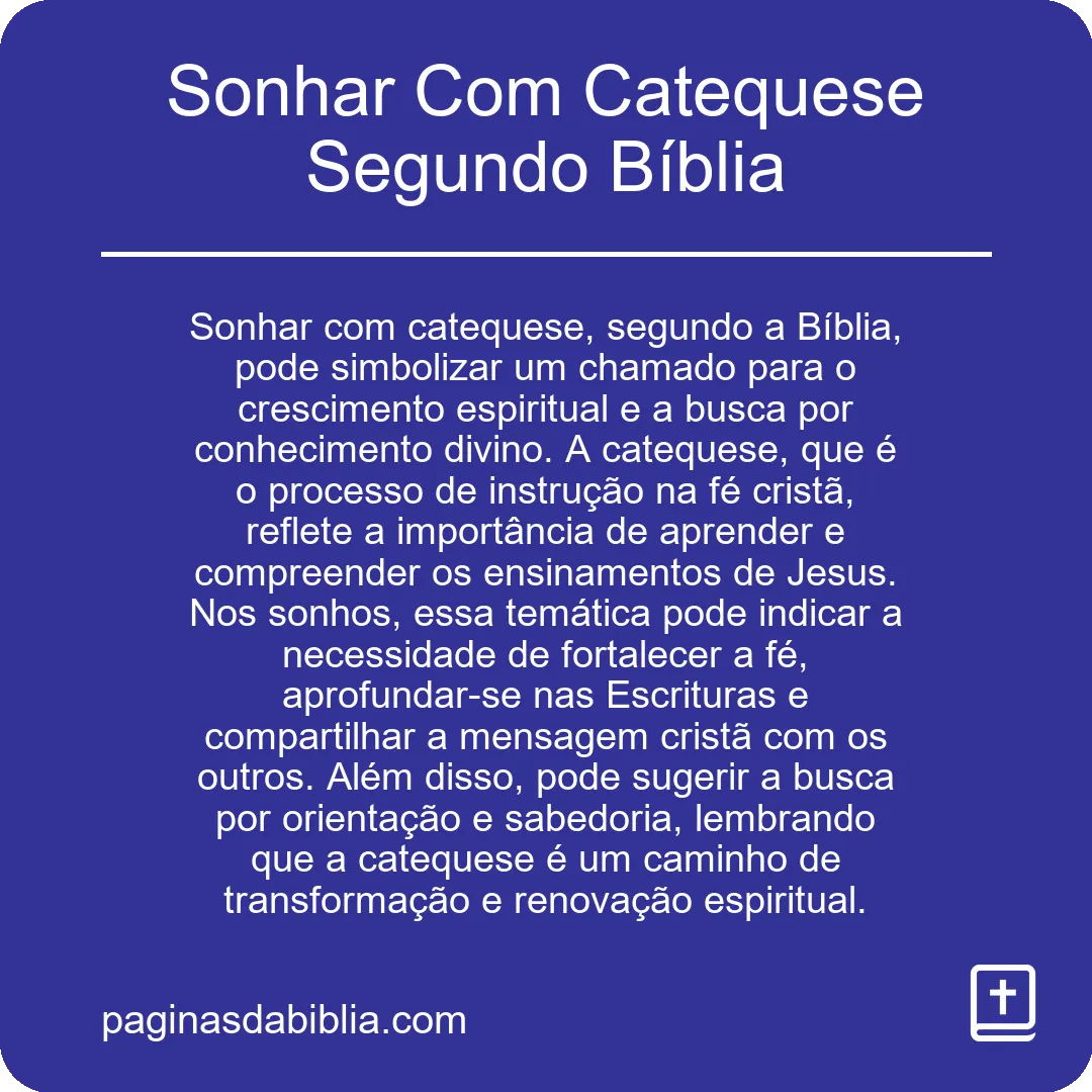 Sonhar Com Catequese Segundo Bíblia