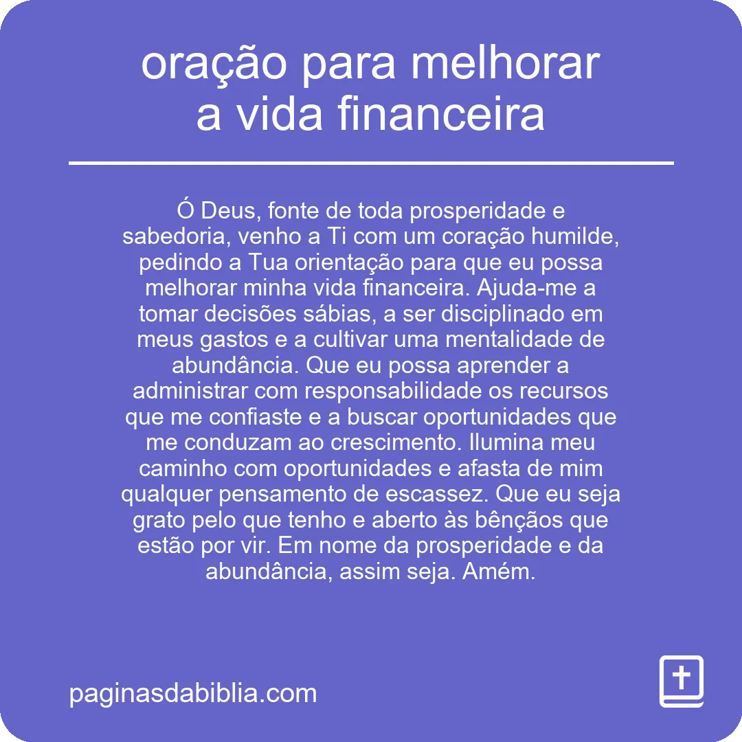 oração para melhorar a vida financeira