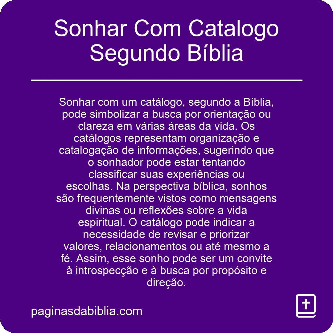 Sonhar Com Catalogo Segundo Bíblia