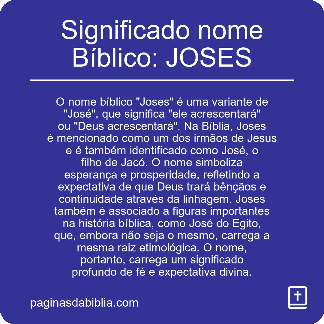 Significado nome Bíblico: JOSES