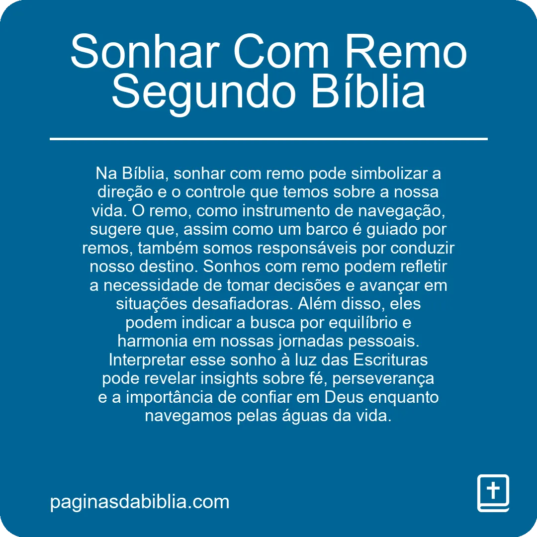 Sonhar Com Remo Segundo Bíblia