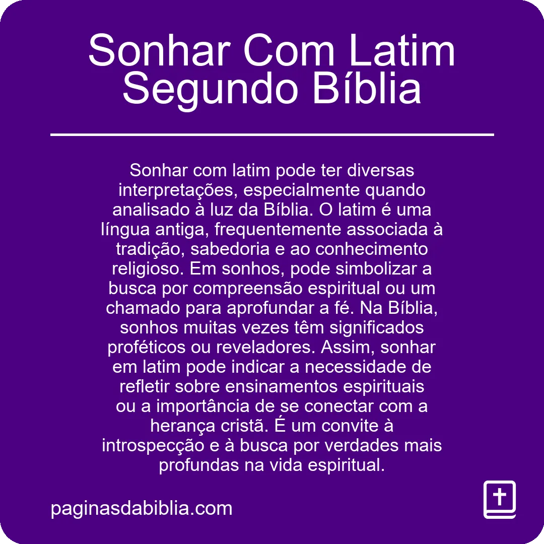 Sonhar Com Latim Segundo Bíblia