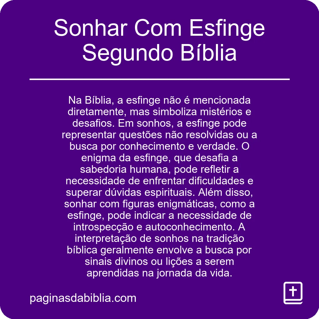 Sonhar Com Esfinge Segundo Bíblia