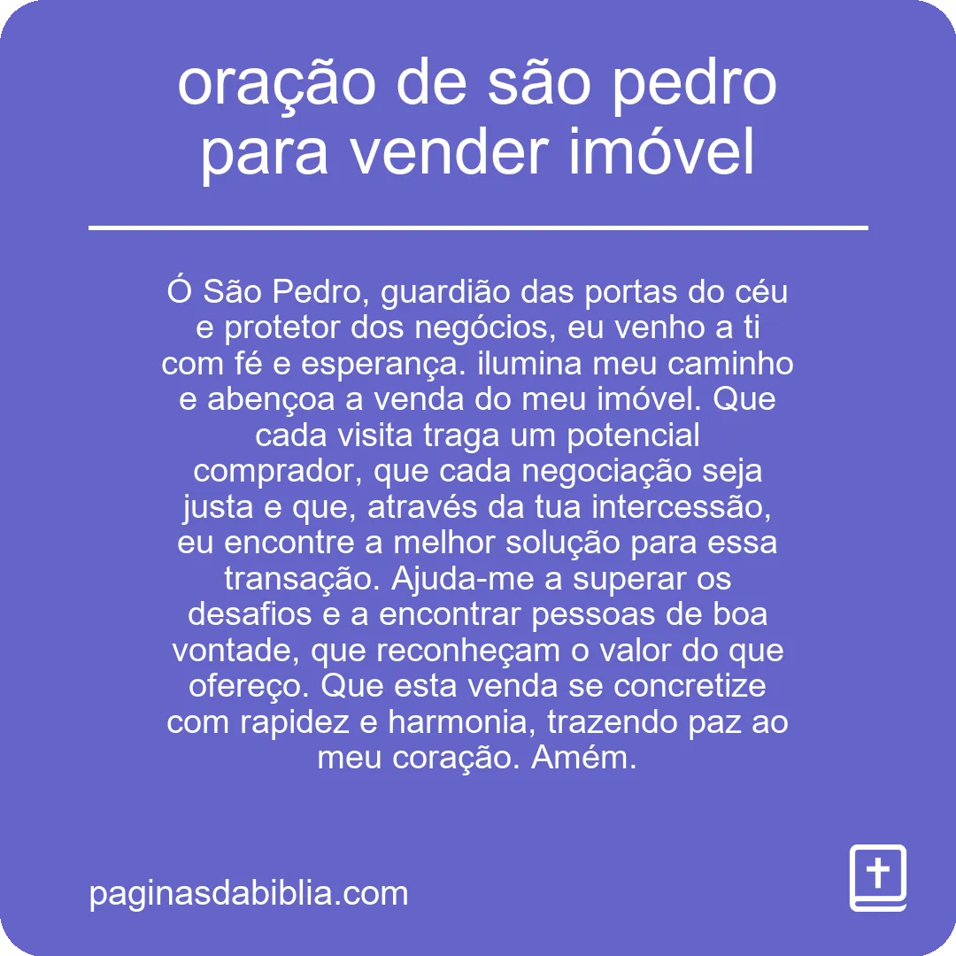 oração de são pedro para vender imóvel