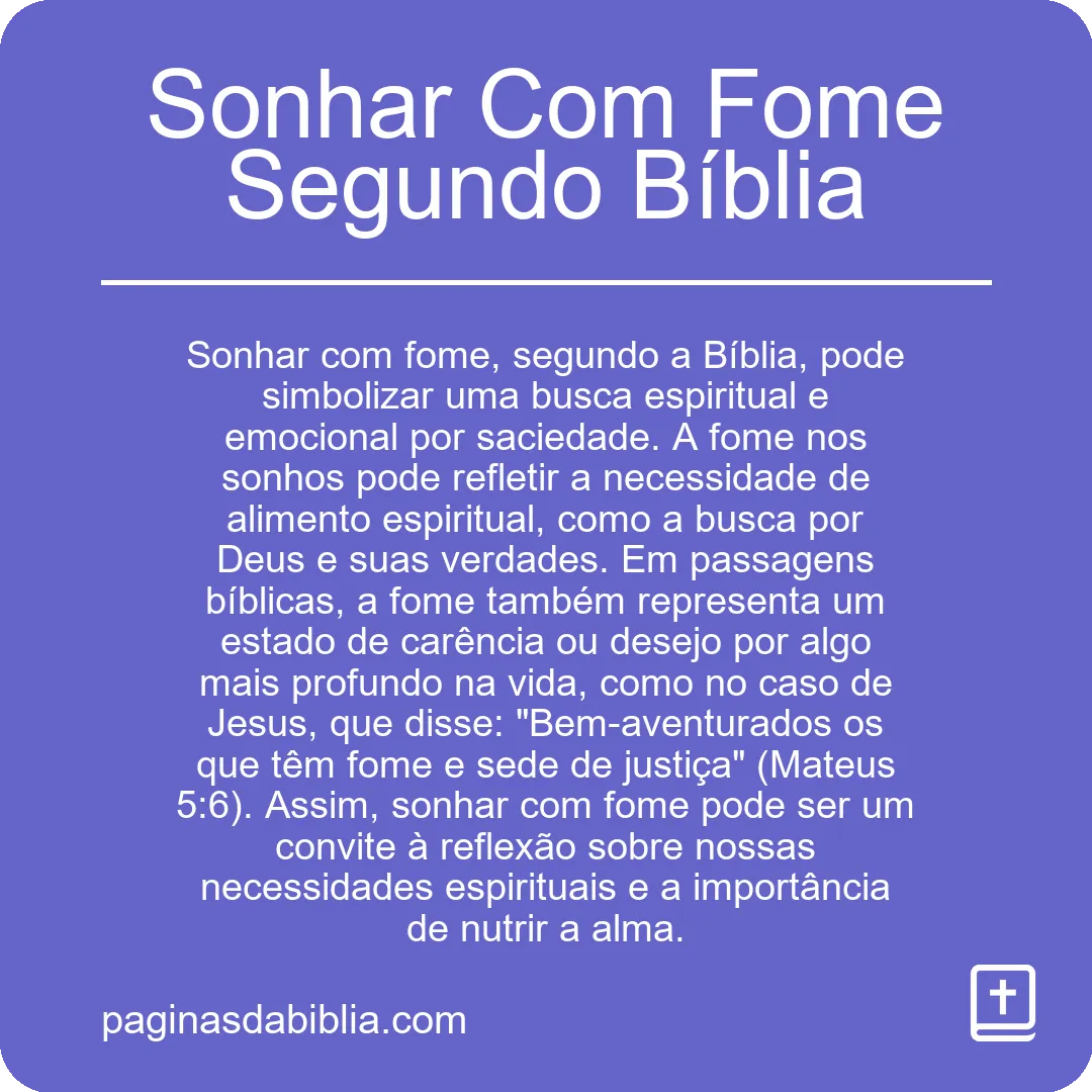 Sonhar Com Fome Segundo Bíblia