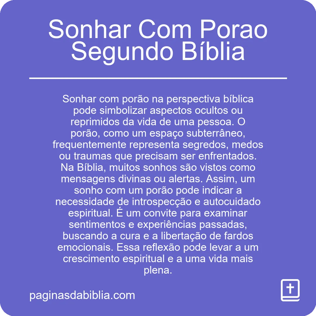 Sonhar Com Porao Segundo Bíblia