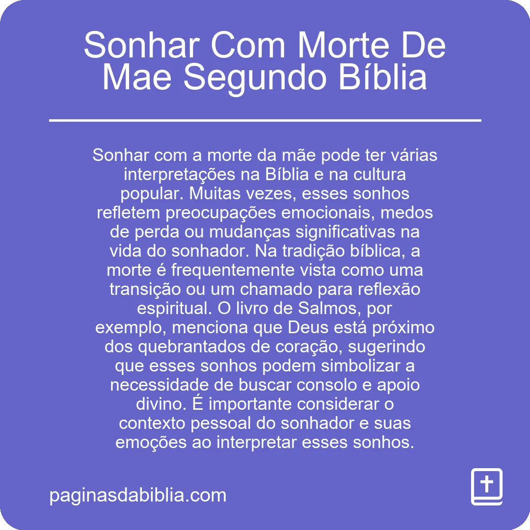 Sonhar Com Morte De Mae Segundo Bíblia