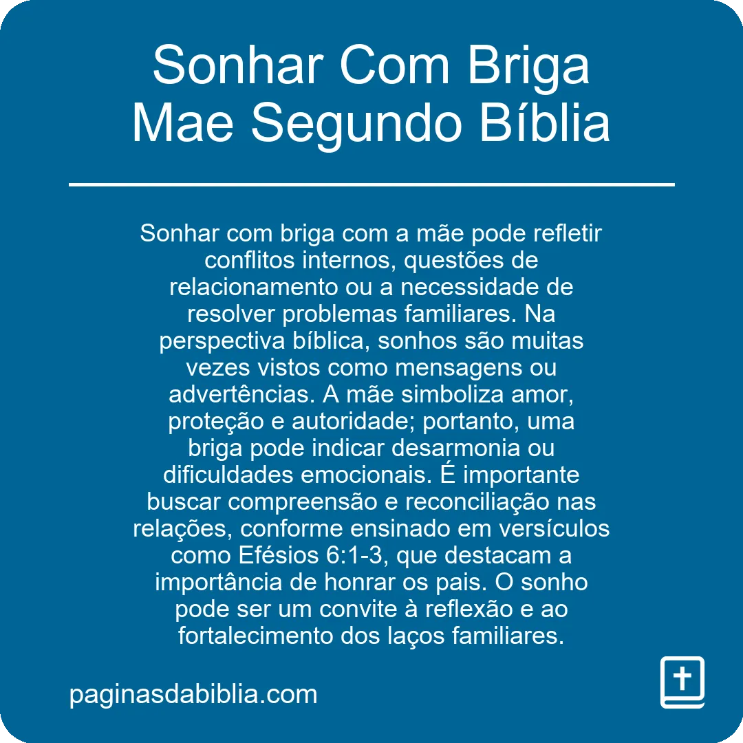 Sonhar Com Briga Mae Segundo Bíblia