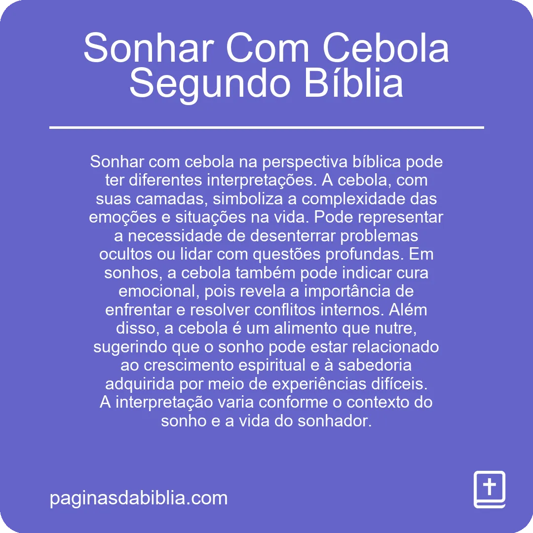 Sonhar Com Cebola Segundo Bíblia