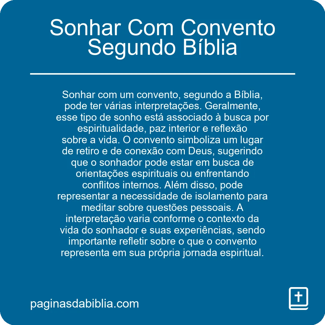 Sonhar Com Convento Segundo Bíblia