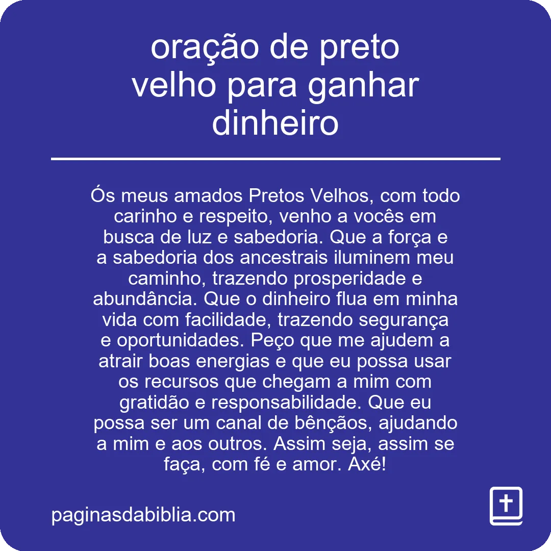 oração de preto velho para ganhar dinheiro