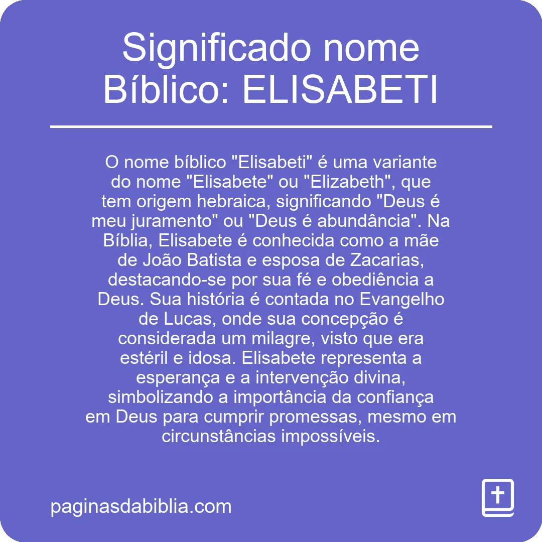 Significado nome Bíblico: ELISABETI