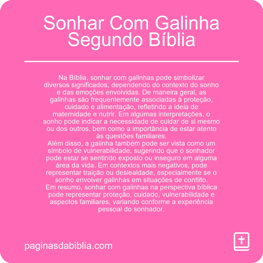 Sonhar Com Galinha Segundo Bíblia