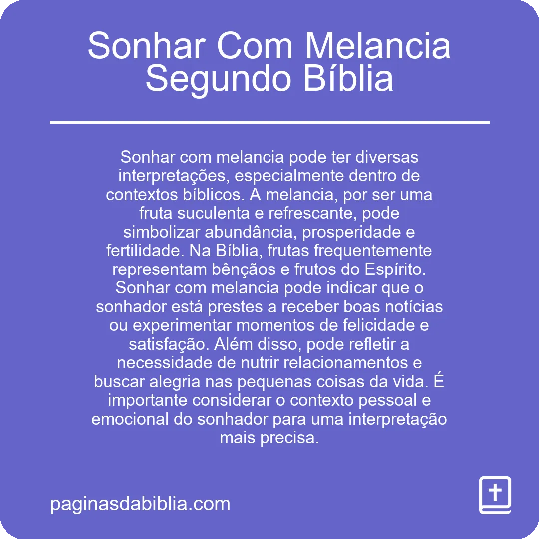 Sonhar Com Melancia Segundo Bíblia