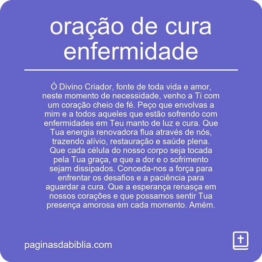 oração de cura enfermidade