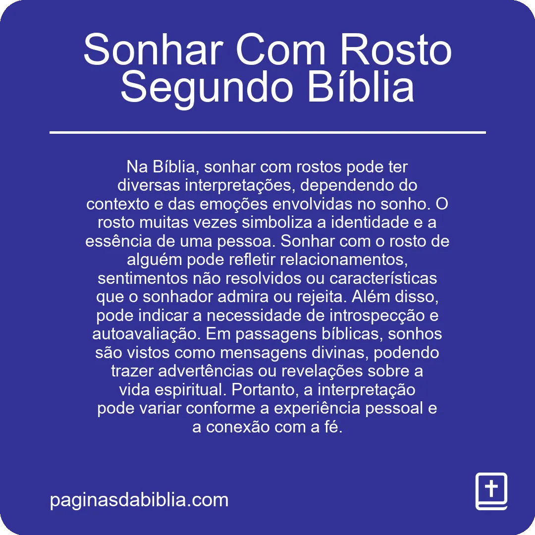 Sonhar Com Rosto Segundo Bíblia