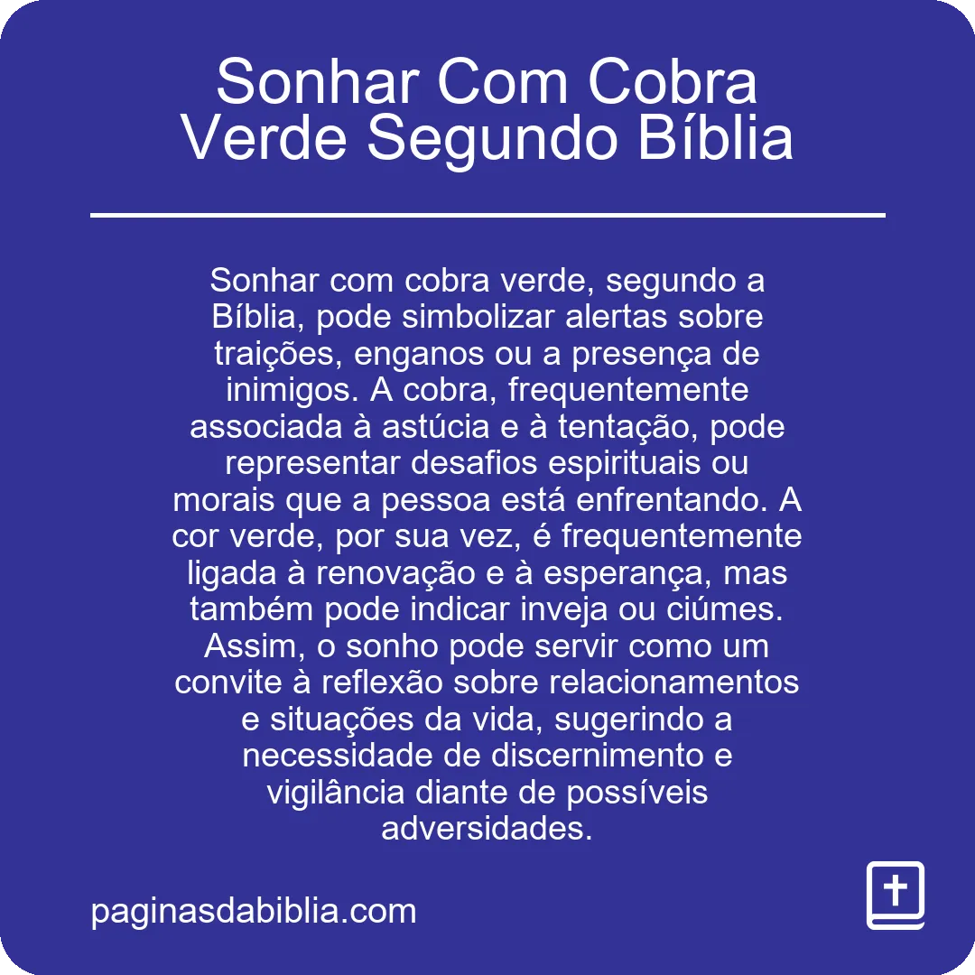 Sonhar Com Cobra Verde Segundo Bíblia