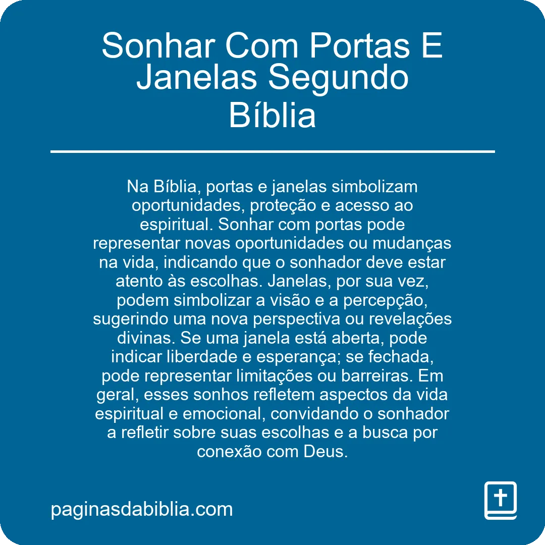 Sonhar Com Portas E Janelas Segundo Bíblia