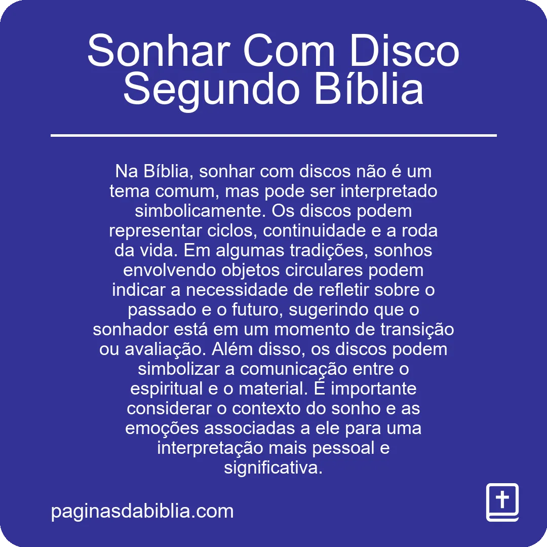 Sonhar Com Disco Segundo Bíblia