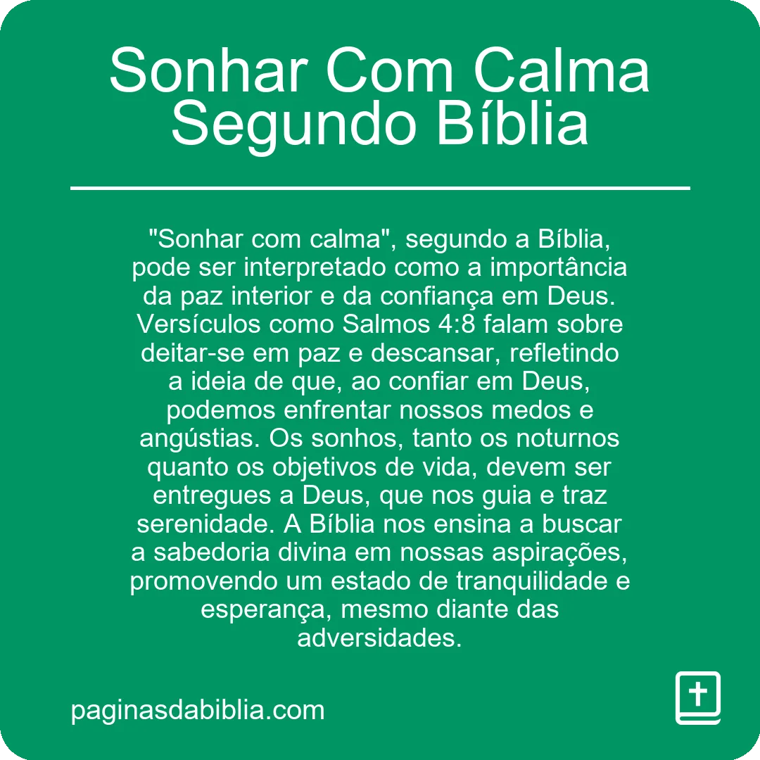 Sonhar Com Calma Segundo Bíblia