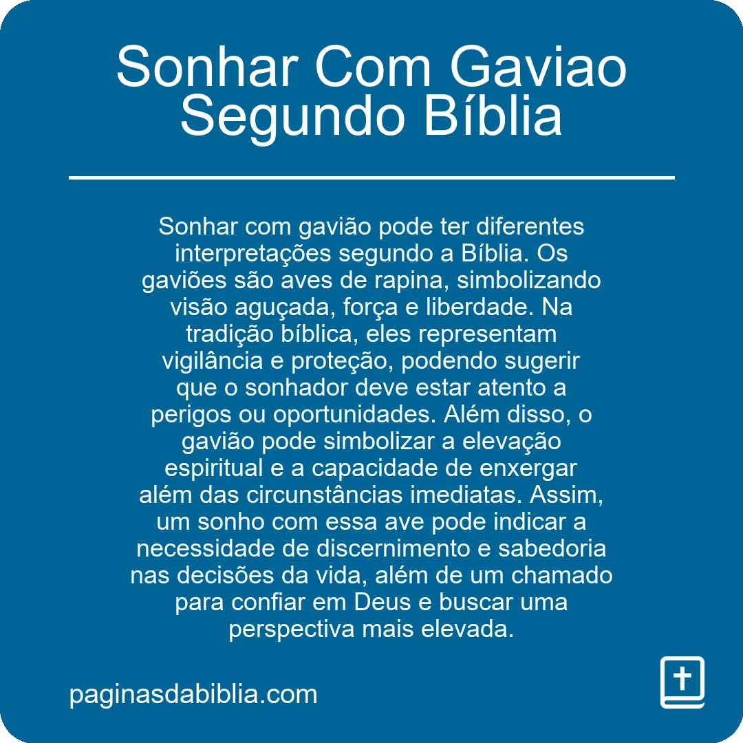 Sonhar Com Gaviao Segundo Bíblia