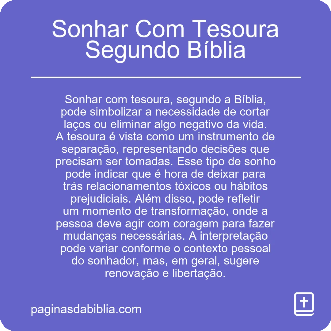 Sonhar Com Tesoura Segundo Bíblia