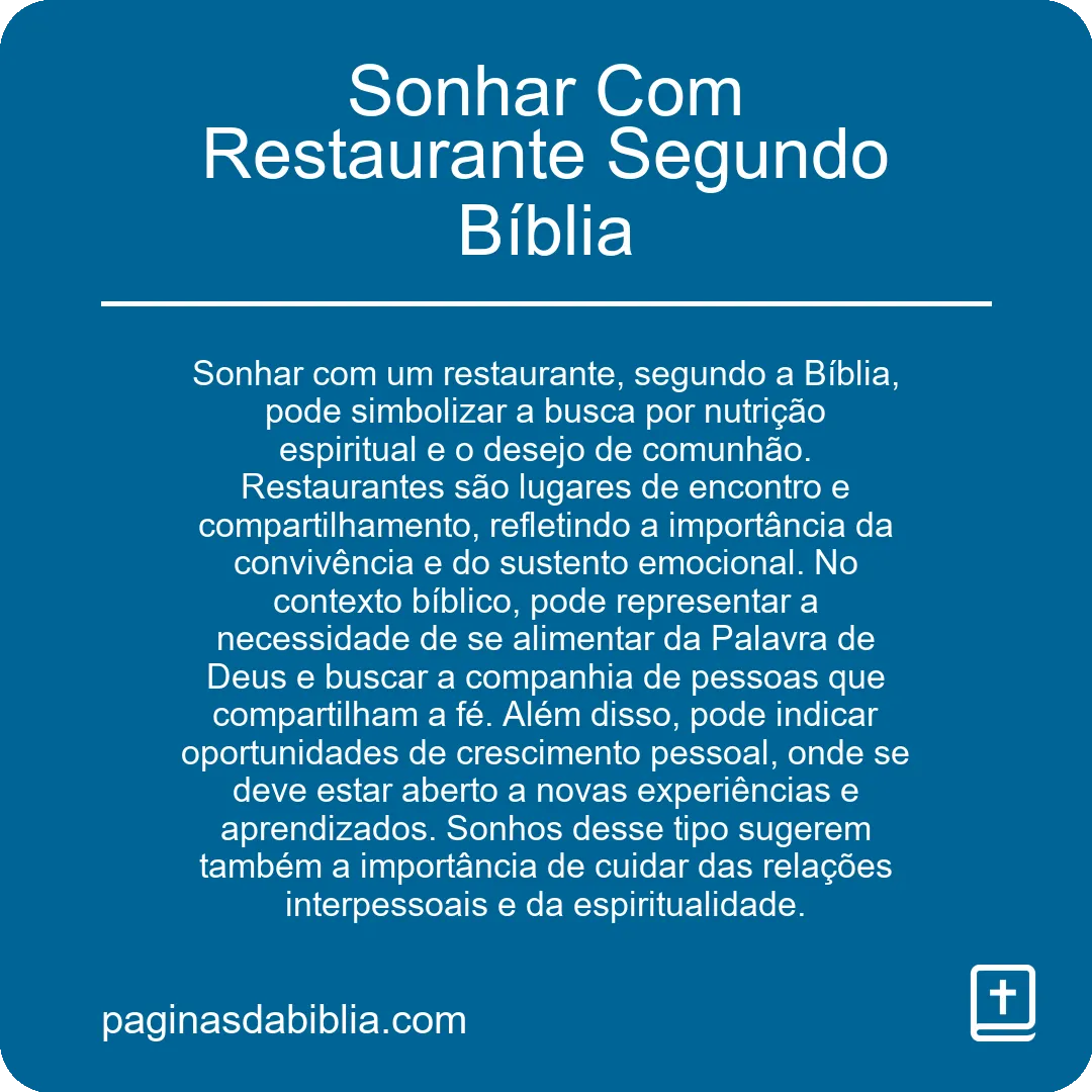 Sonhar Com Restaurante Segundo Bíblia