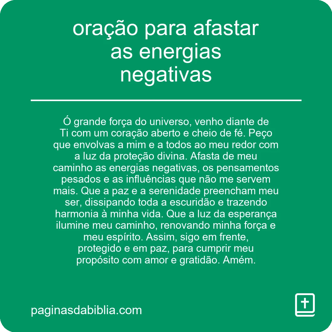 oração para afastar as energias negativas