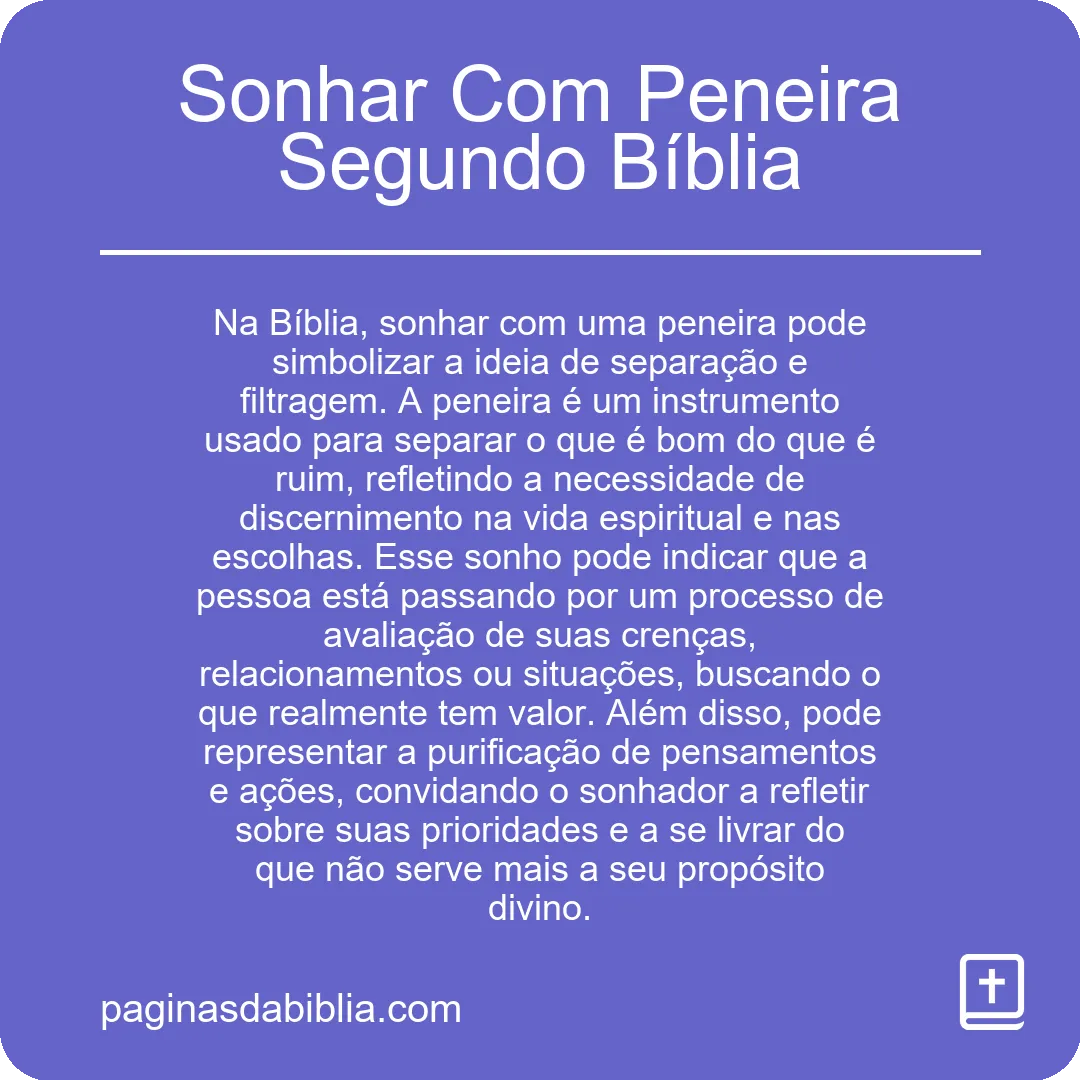 Sonhar Com Peneira Segundo Bíblia