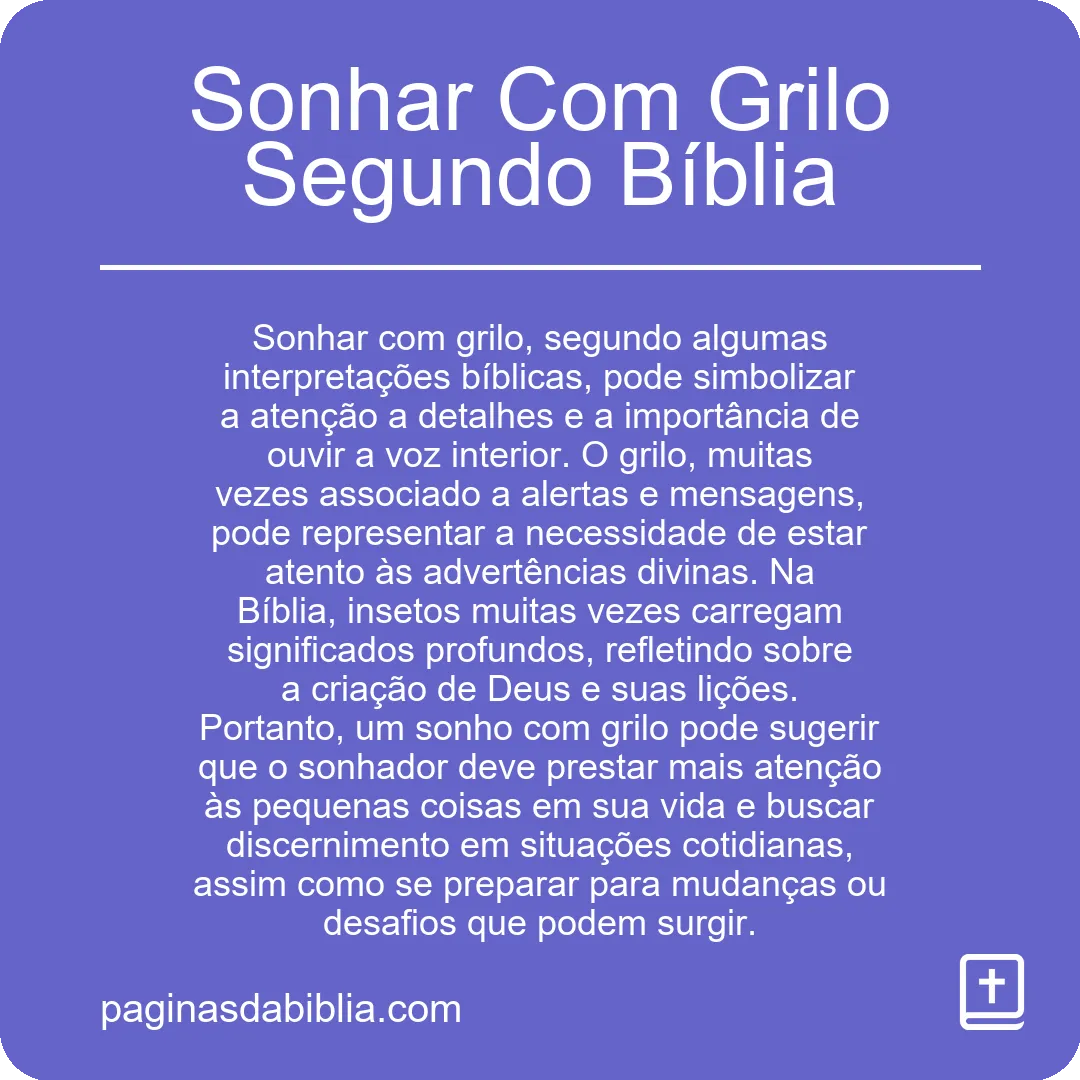 Sonhar Com Grilo Segundo Bíblia